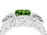 White gold Three-Stone Princess Cut Peridot Ring with Round  Pavé Band and Prong Setting_16