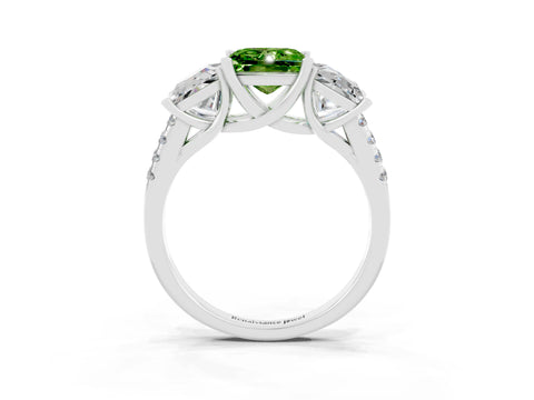 White gold Three-Stone Princess Cut Peridot Ring with Round  Pavé Band and Prong Setting_27