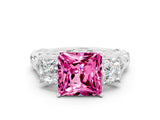 White gold Three-Stone Princess Cut Pink Sapphire Braided Band Ring with Four-Prong Setting_36