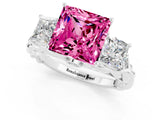 White gold Three-Stone Princess Cut Pink Sapphire Braided Band Ring with Four-Prong Setting_37