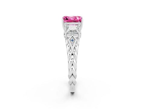 White gold Three-Stone Princess Cut Pink Sapphire Braided Band Ring with Four-Prong Setting_38