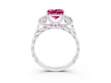 White gold Three-Stone Princess Cut Pink Sapphire Braided Band Ring with Four-Prong Setting_39