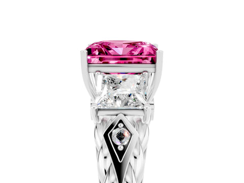 White gold Three-Stone Princess Cut Pink Sapphire Braided Band Ring with Four-Prong Setting_41