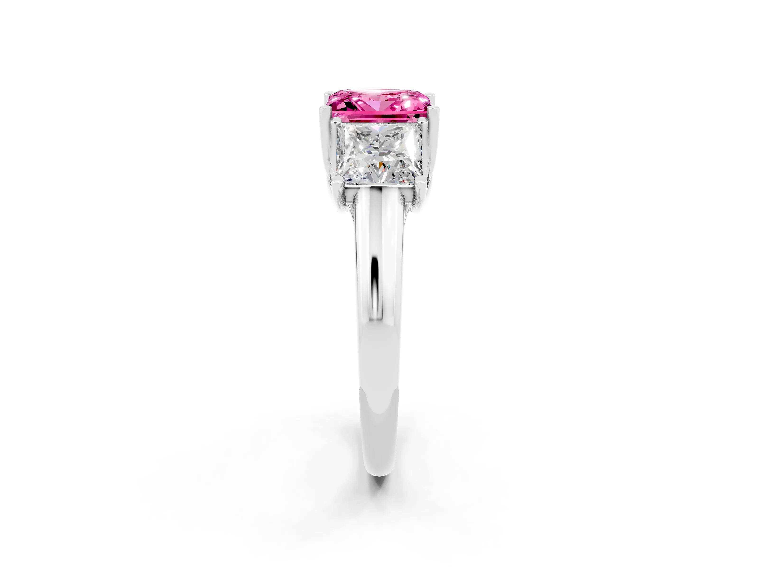 White gold Three-Stone Princess Cut Pink Sapphire Engagement Ring with Prong Setting_2