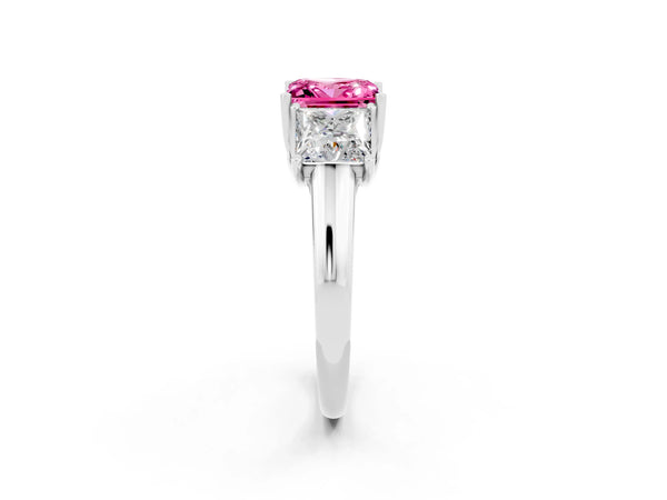 Silver Three-Stone Princess Cut Pink Sapphire Engagement Ring with Prong Setting