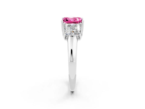 White gold Three-Stone Princess Cut Pink Sapphire Engagement Ring with Prong Setting_2