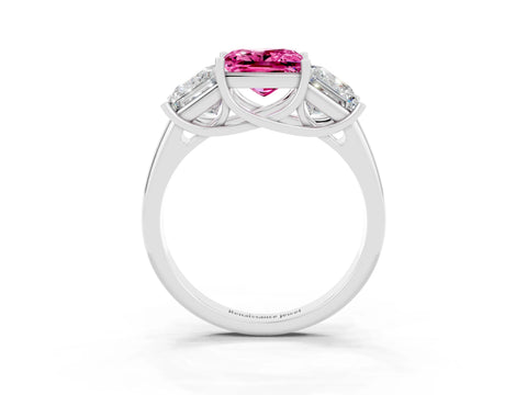 White gold Three-Stone Princess Cut Pink Sapphire Engagement Ring with Prong Setting_3
