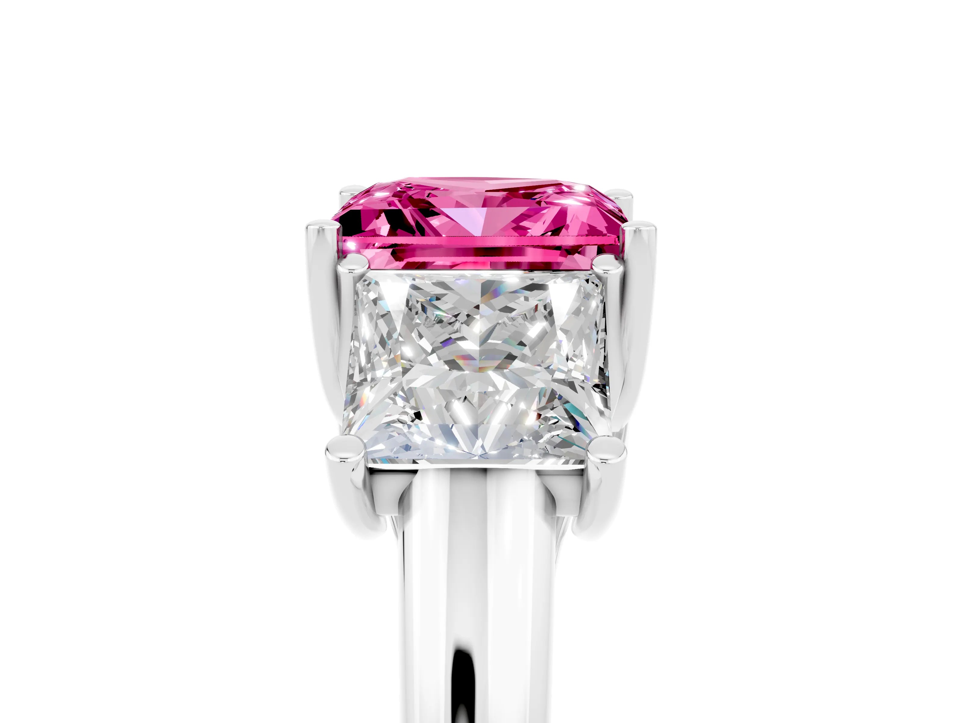 White gold Three-Stone Princess Cut Pink Sapphire Engagement Ring with Prong Setting_5