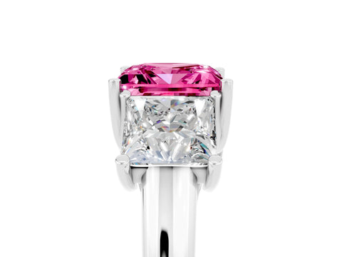 White gold Three-Stone Princess Cut Pink Sapphire Engagement Ring with Prong Setting_5