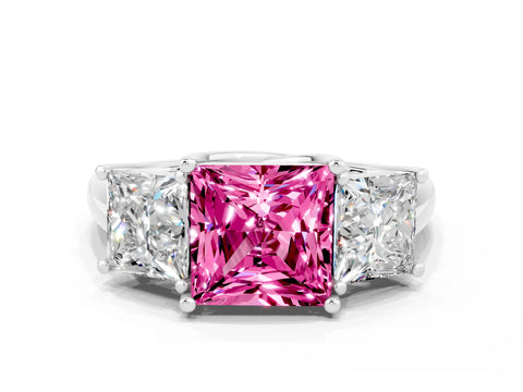 White gold Three-Stone Princess Cut Pink Sapphire Engagement Ring with Prong Setting