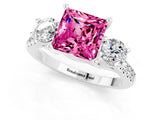 White gold Three-Stone Princess Cut Pink Sapphire Pavé Band with Four-Prong Setting_25