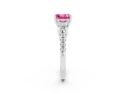 White gold Three-Stone Princess Cut Pink Sapphire Pavé Band with Four-Prong Setting_26