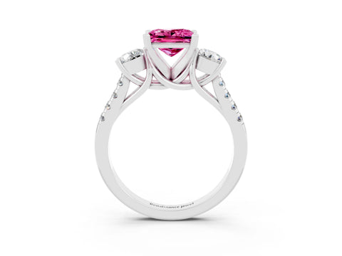 White gold Three-Stone Princess Cut Pink Sapphire Pavé Band with Four-Prong Setting_27