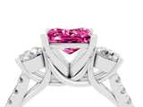 White gold Three-Stone Princess Cut Pink Sapphire Pavé Band with Four-Prong Setting_28
