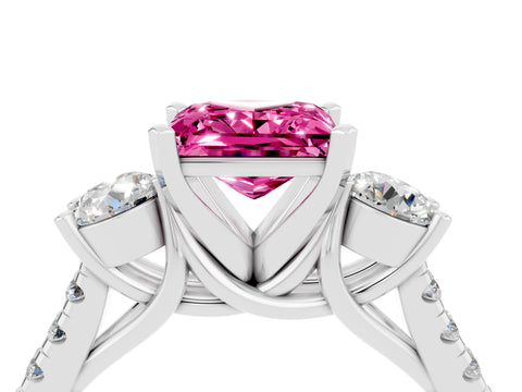 White gold Three-Stone Princess Cut Pink Sapphire Pavé Band with Four-Prong Setting_28