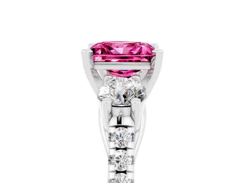 White gold Three-Stone Princess Cut Pink Sapphire Pavé Band with Four-Prong Setting_29