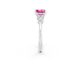 White gold Three-Stone Princess Cut Pink Sapphire Ring with Pear Side Stones and Four-Prong Setting_26