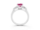 White gold Three-Stone Princess Cut Pink Sapphire Ring with Pear Side Stones and Four-Prong Setting_27