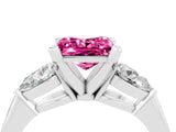 White gold Three-Stone Princess Cut Pink Sapphire Ring with Pear Side Stones and Four-Prong Setting_28