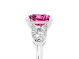 White gold Three-Stone Princess Cut Pink Sapphire Ring with Pear Side Stones and Four-Prong Setting_29