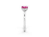White gold Three-Stone Princess Cut Pink Sapphire Ring with Pear  Side Stones in Four-Prong Setting_14