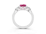 White gold Three-Stone Princess Cut Pink Sapphire Ring with Pear  Side Stones in Four-Prong Setting_15