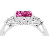 White gold Three-Stone Princess Cut Pink Sapphire Ring with Pear  Side Stones in Four-Prong Setting_16