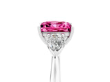 White gold Three-Stone Princess Cut Pink Sapphire Ring with Pear  Side Stones in Four-Prong Setting_17