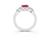 White gold Three-Stone Princess Cut Pink Sapphire Ring with Pear  Side Stones in Four-Prong Setting_51