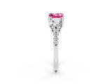 White gold Three-Stone Princess Cut Pink Sapphire Ring with Round  Pavé Band and Prong Setting_14