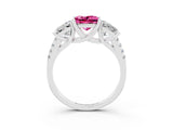 White gold Three-Stone Princess Cut Pink Sapphire Ring with Round  Pavé Band and Prong Setting_15