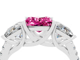 White gold Three-Stone Princess Cut Pink Sapphire Ring with Round  Pavé Band and Prong Setting_16