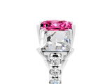 White gold Three-Stone Princess Cut Pink Sapphire Ring with Round  Pavé Band and Prong Setting_17