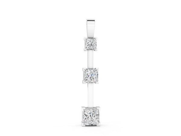 Silver Three-Stone Princess Cut Prong Set Pendant