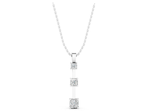 White gold Three-Stone Princess Cut Prong Set Pendant