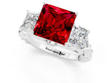 White gold Three-Stone Princess Cut Ruby Braided Band Ring with Four-Prong Setting_31