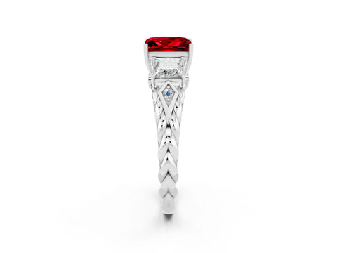 White gold Three-Stone Princess Cut Ruby Braided Band Ring with Four-Prong Setting_32