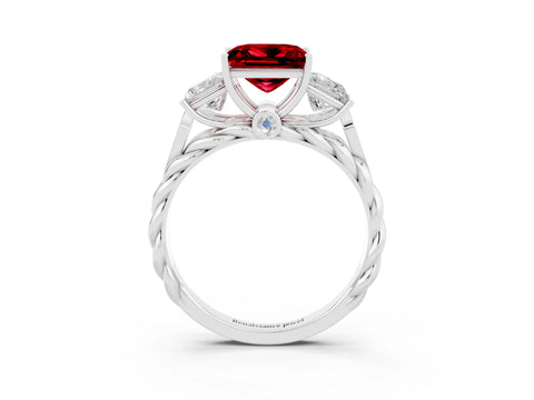 White gold Three-Stone Princess Cut Ruby Braided Band Ring with Four-Prong Setting_39