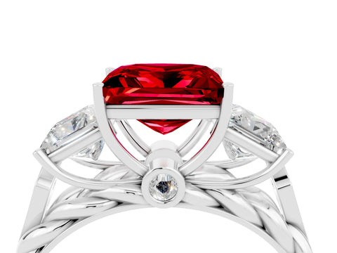 White gold Three-Stone Princess Cut Ruby Braided Band Ring with Four-Prong Setting_40