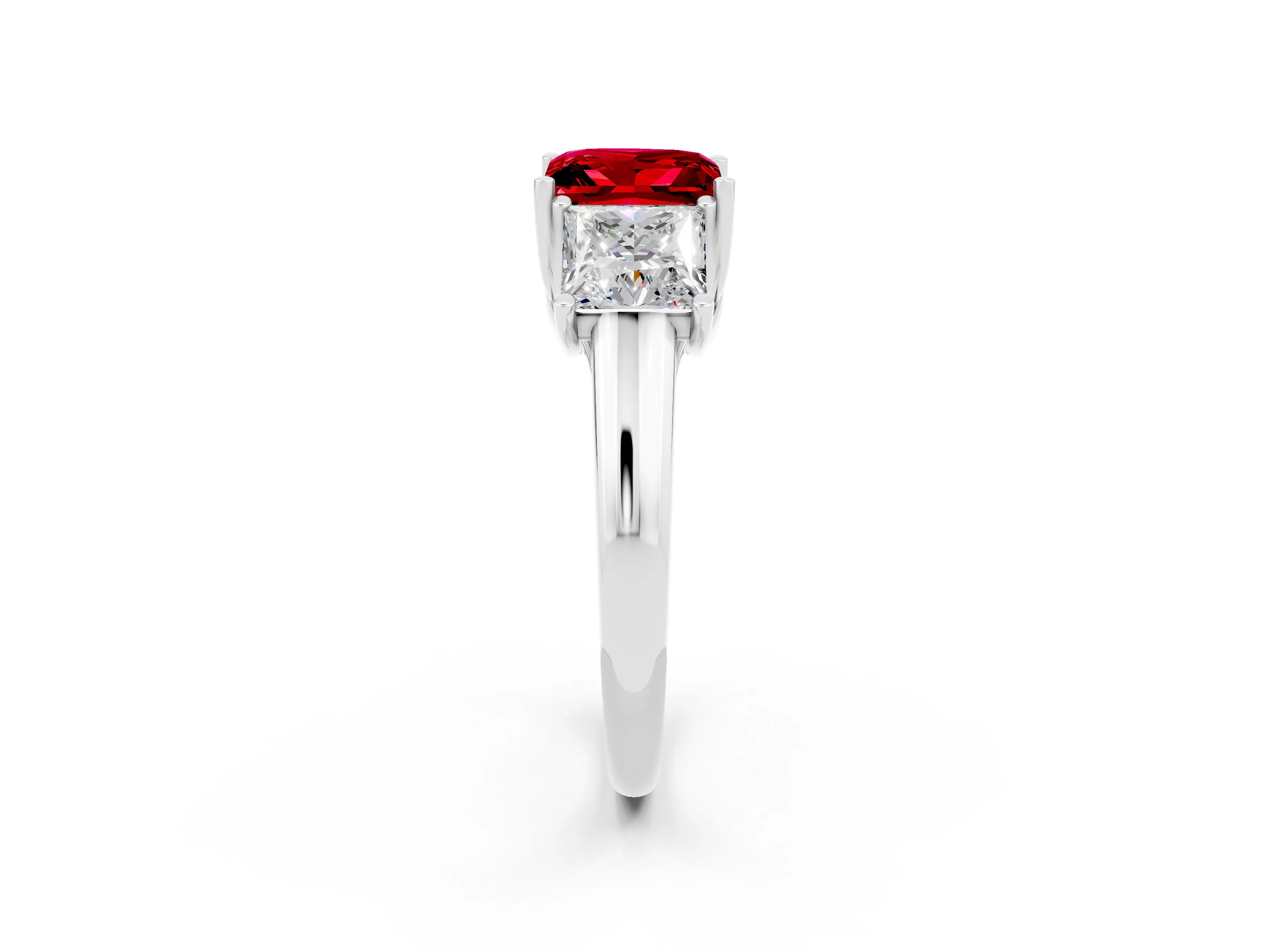White gold Three-Stone Princess Cut Ruby Engagement Ring with Prong Setting_2