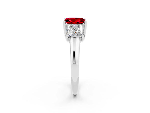 White gold Three-Stone Princess Cut Ruby Engagement Ring with Prong Setting