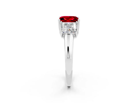 White gold Three-Stone Princess Cut Ruby Engagement Ring with Prong Setting_2