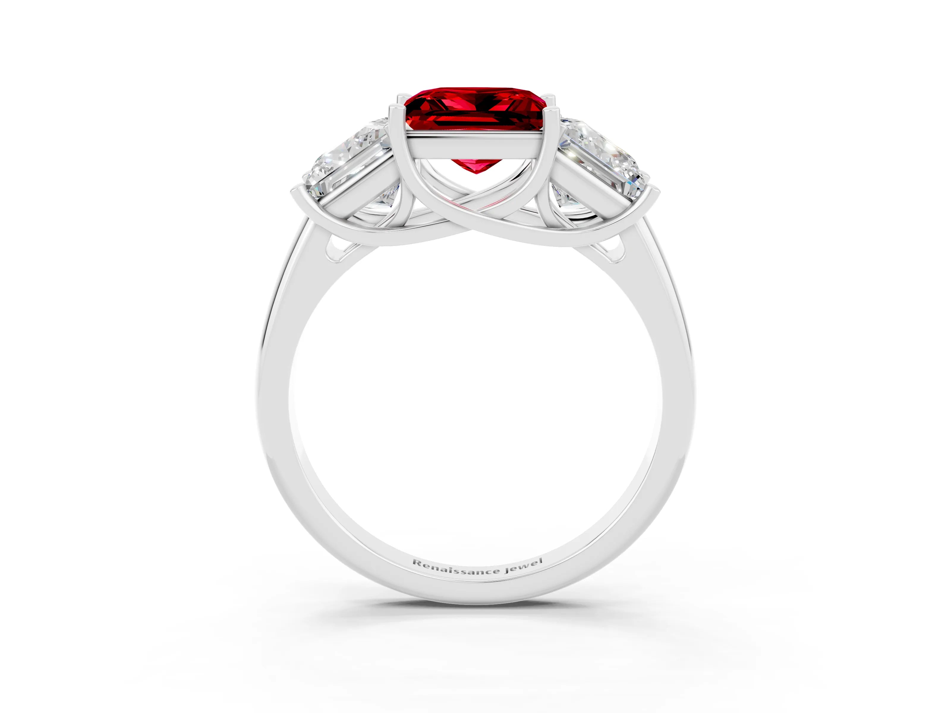 White gold Three-Stone Princess Cut Ruby Engagement Ring with Prong Setting_3