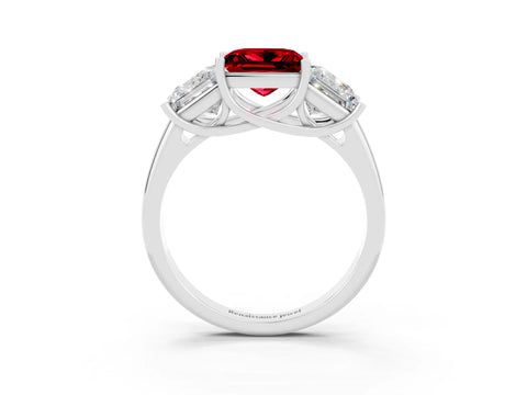 White gold Three-Stone Princess Cut Ruby Engagement Ring with Prong Setting_3