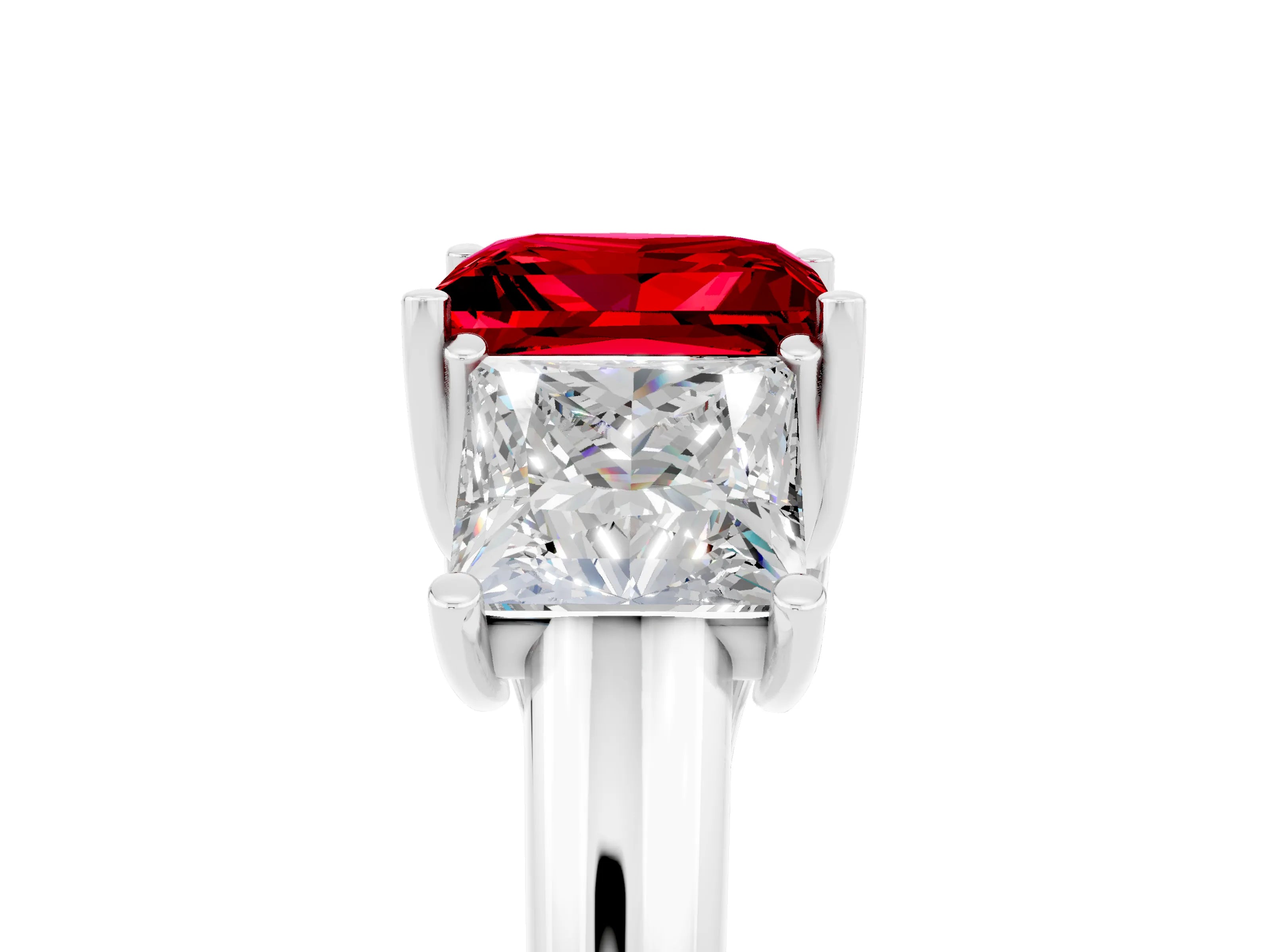 White gold Three-Stone Princess Cut Ruby Engagement Ring with Prong Setting_5