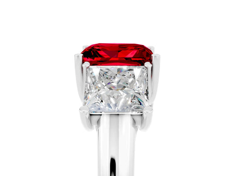 White gold Three-Stone Princess Cut Ruby Engagement Ring with Prong Setting_5