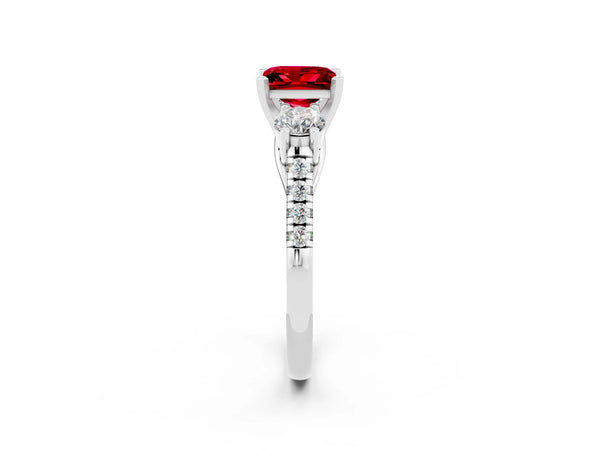 Silver Three-Stone Princess Cut Ruby Pavé Band with Four-Prong Setting