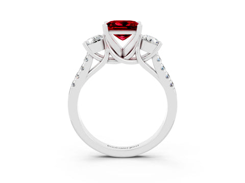 White gold Three-Stone Princess Cut Ruby Pavé Band with Four-Prong Setting_3