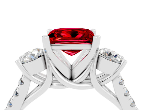 White gold Three-Stone Princess Cut Ruby Pavé Band with Four-Prong Setting_4