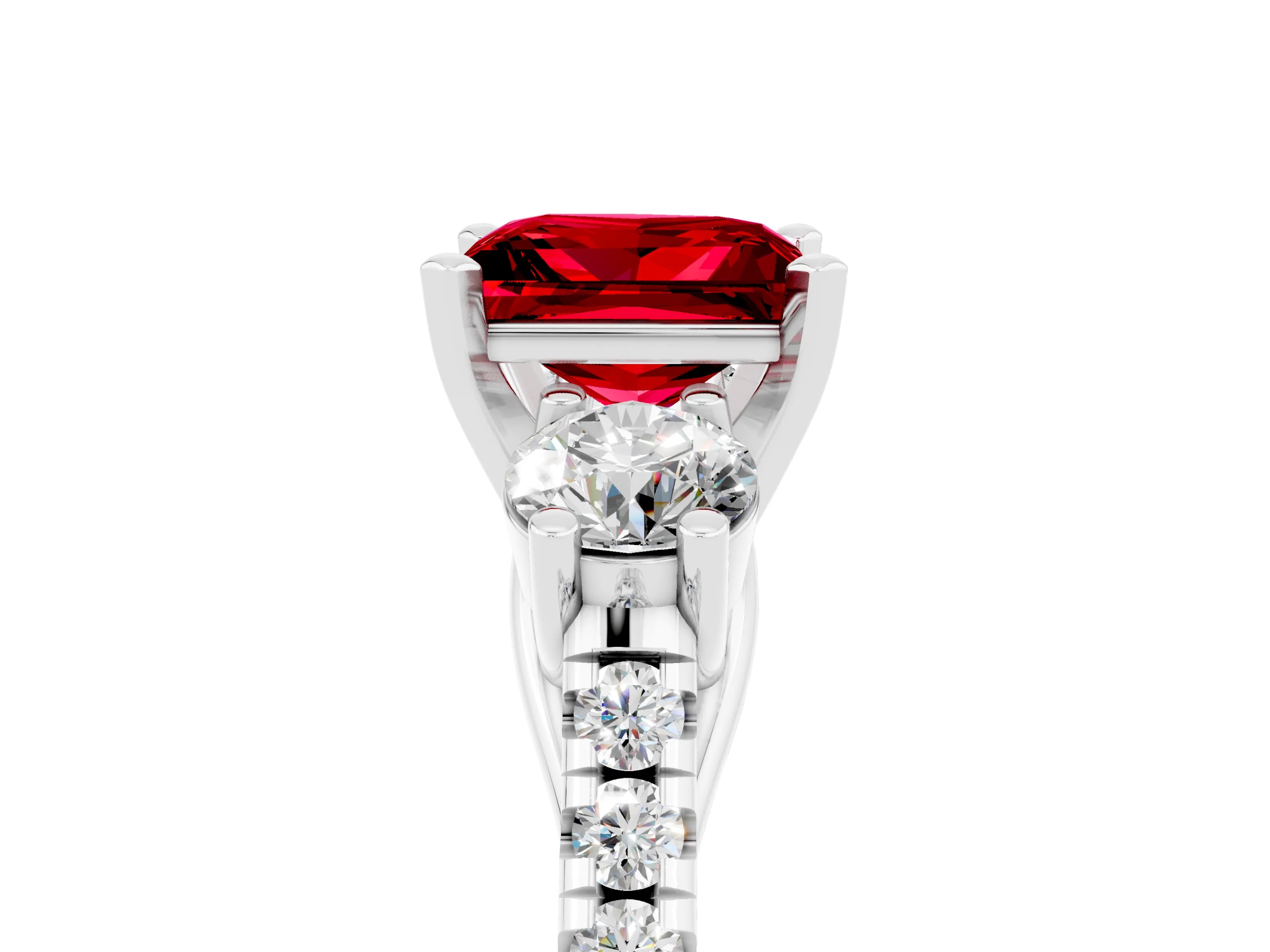 White gold Three-Stone Princess Cut Ruby Pavé Band with Four-Prong Setting_5